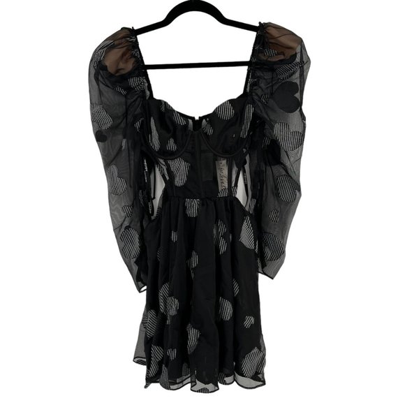 For Love & Lemons Alexandra Long Sleeve Mini Dress Black Hearts Size Small NWT - Picture 5 of 7